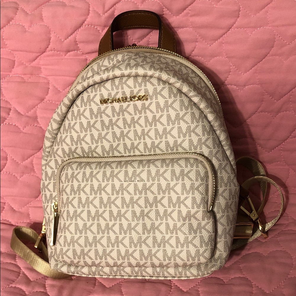 Michael Kors Beige/Gold MK Logo Mini Backpack